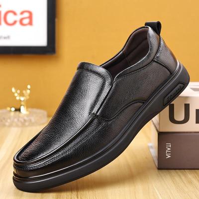 Lässige Slipper aus Leder für Herren - Runde Zehenpartie, rutschfeste, weiche Herbstschuhe, Dad-Schuhe aus Rindsleder der ersten Schicht