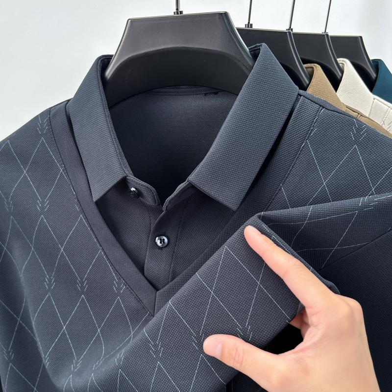 

Качество оригинального бренда Мужской осенний предмет из двух частей с лацканами и клетчатым принтом, футболка с длинным рукавом, деловая мода, повседневная мужская одежда 4XL темно серый