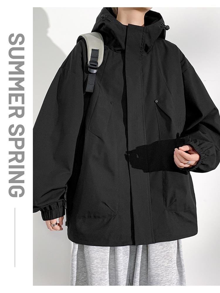 Men's Plus Size Casual Hooded Jacket - Windproof & Trendy for Spring/Autumn