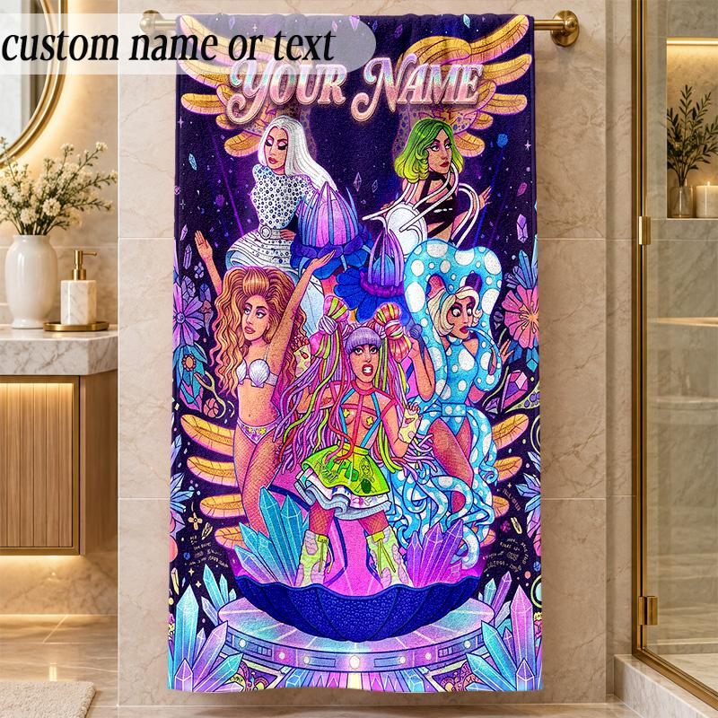 Beach TowelLady Gaga Custom Name Text Personalized Soft Towel for Beach Pool Indoor Home Decor Gift