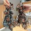 Fairy Hair Rope For Girls Chiffon Printed Bow Ribbon Hair Loop Spring Summer Outdoor Flowing Hair Rope Beach Hair Accessories