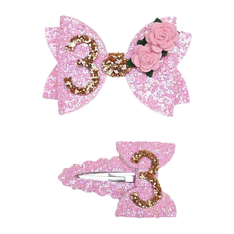 

Children Birth Date Digital Hairpin Clip Girls Bow Flower Infant Clip Water Drop Clip Designed For Hair Accessories designed for Children Other