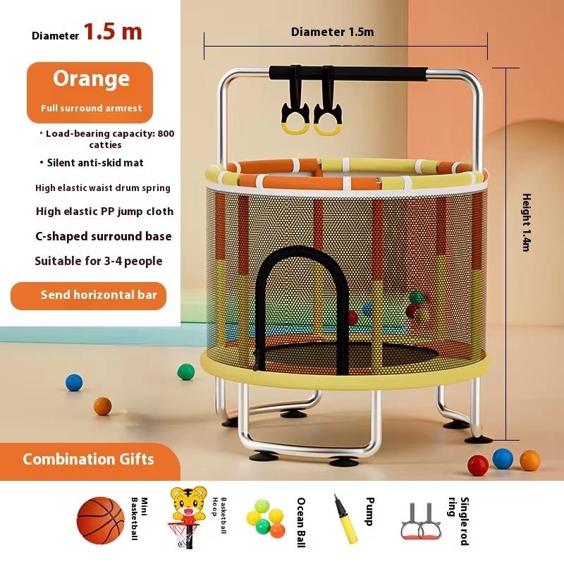 Home children's indoor baby bouncy bed with children's toys, fitness equipment with protective nets, thick steel pipe trampoline