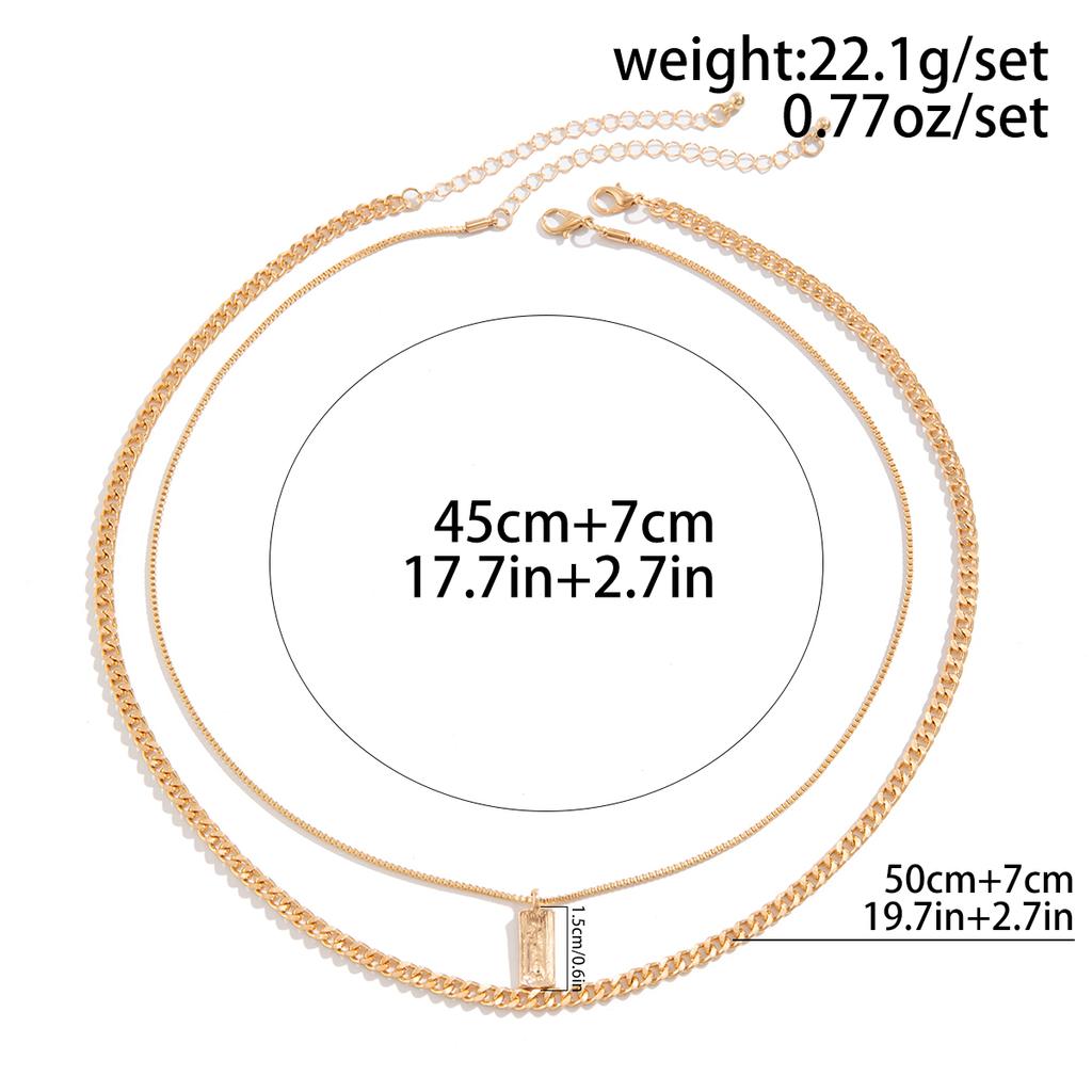 KunJoe 2Pcs/Set Trendy Simple Square Pendant Necklace for Men Punk Silver Color Cuban Link Chain Choker Necklace Male Jewelry