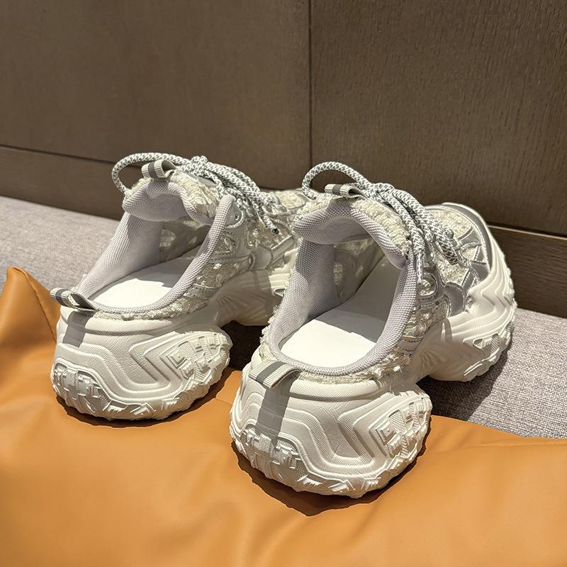 Tire Sole Bag Head Half Slippers European Station Dad Shoes Women Without Rear Tide Thick Sole 2025 Heel Sports and Leisure Shoes New