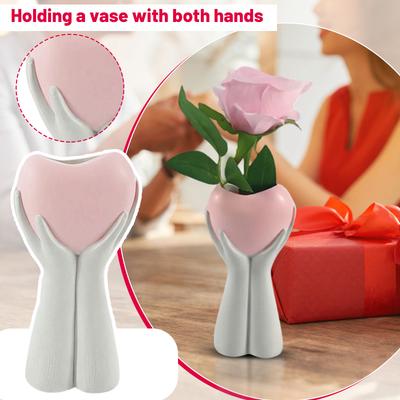 Home Decor Craft: Hand-held Heart Vase, Creative Artistic Resin Flower Vase, Study Room/Balcony Ornament