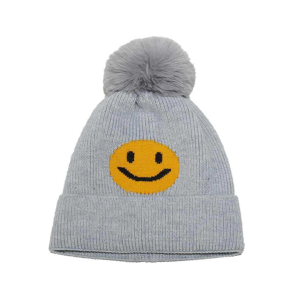 Autumn and Winter New Wool Hat Fleece Thickened Warm Cold Hat Casual Versatile Smiley Face Knitted Hat Women