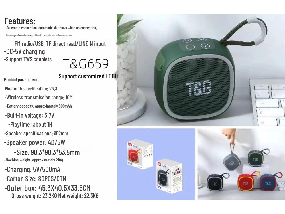 TG659 Mini Portable Bluetooth Speaker with Subwoofer and Card-Playing Feature for Outdoor Use
