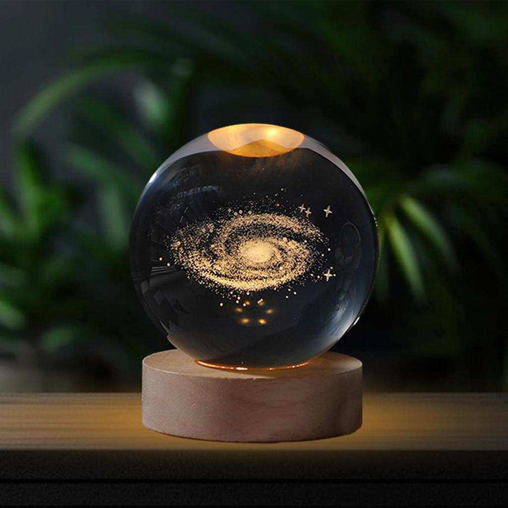 Crystal Ball Night Light Galactic System Nightlight for Living Room Ornament 6cm Round