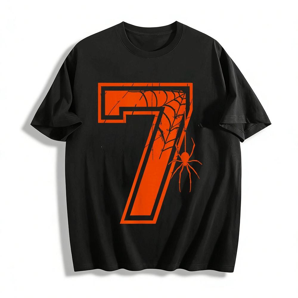 Halloween Spider Web Number 7 Print Casual Short Sleeve Top Pure cotton T-shirt XXS