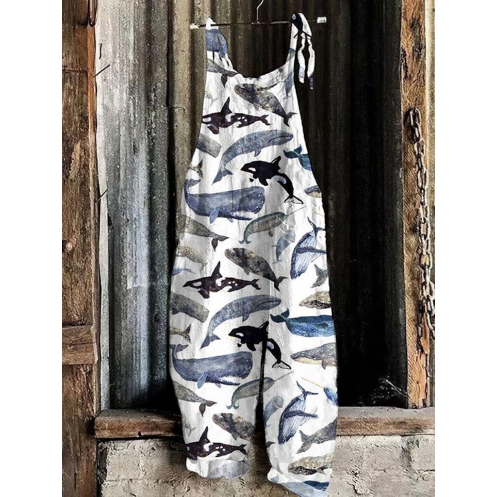 VIONA Suspenders Jumpsuits Women Print One Piece Pocket Overalls Sling Long Pants Casual Loose High Waist Rompers Y2k Streetwear