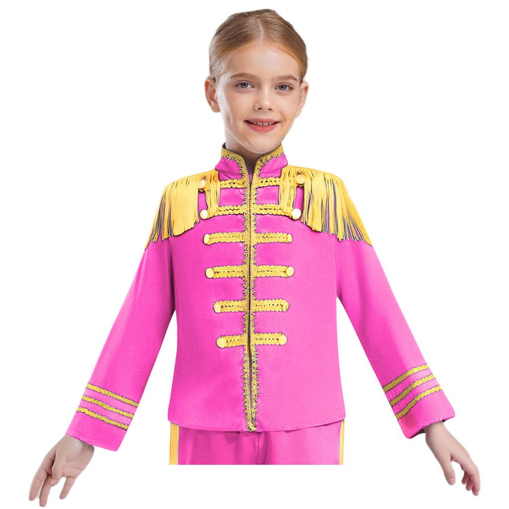 Kids Rock Band Cosplay Outfit - 1960s British Star Gold Lace Long Sleeve Shirt for Music Theme Party