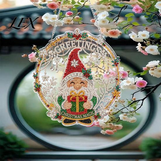 Festive Tree Ornament Crafting Christmas Rhinestone Painting Suncatcher Kit, DIY Faux Pearl Art Xmas Crafts for Adults Beginner, Acrylic Decorative