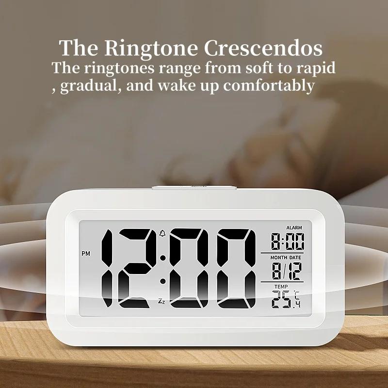 Mini Digital Alarm Clock Temperature Date Battery Powered Snooze Table Clock 12/24H Mute Bedside Electronic LCD Clock