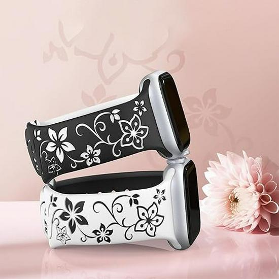 Compatible Apple Floral Engraved Silicone Watch Band for iWatch