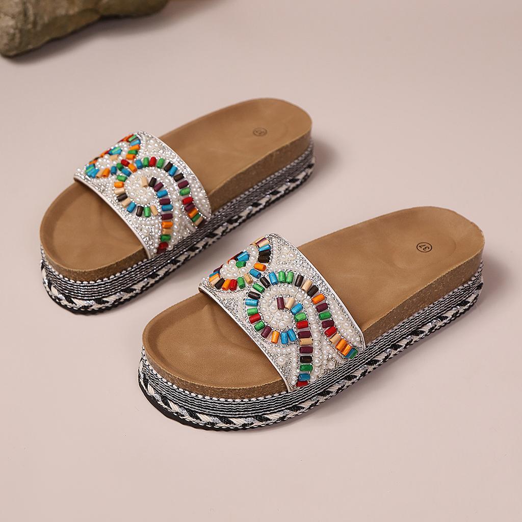 Damen Pantoffeln Plateau Sommerschuhe für Damen 2026 Neue Strand Sandalen Lässige Sandalen Bohemian Handgemachte Pantoffeln Damen Schlappen Damen
