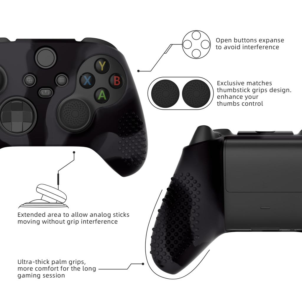 eXtremeRate PlayVital 3D Studded Xbox Series Controller Compatible Silicone Cover Skin with 6 Black Thumb Grip Soft Rubber Case Protector for Xbox