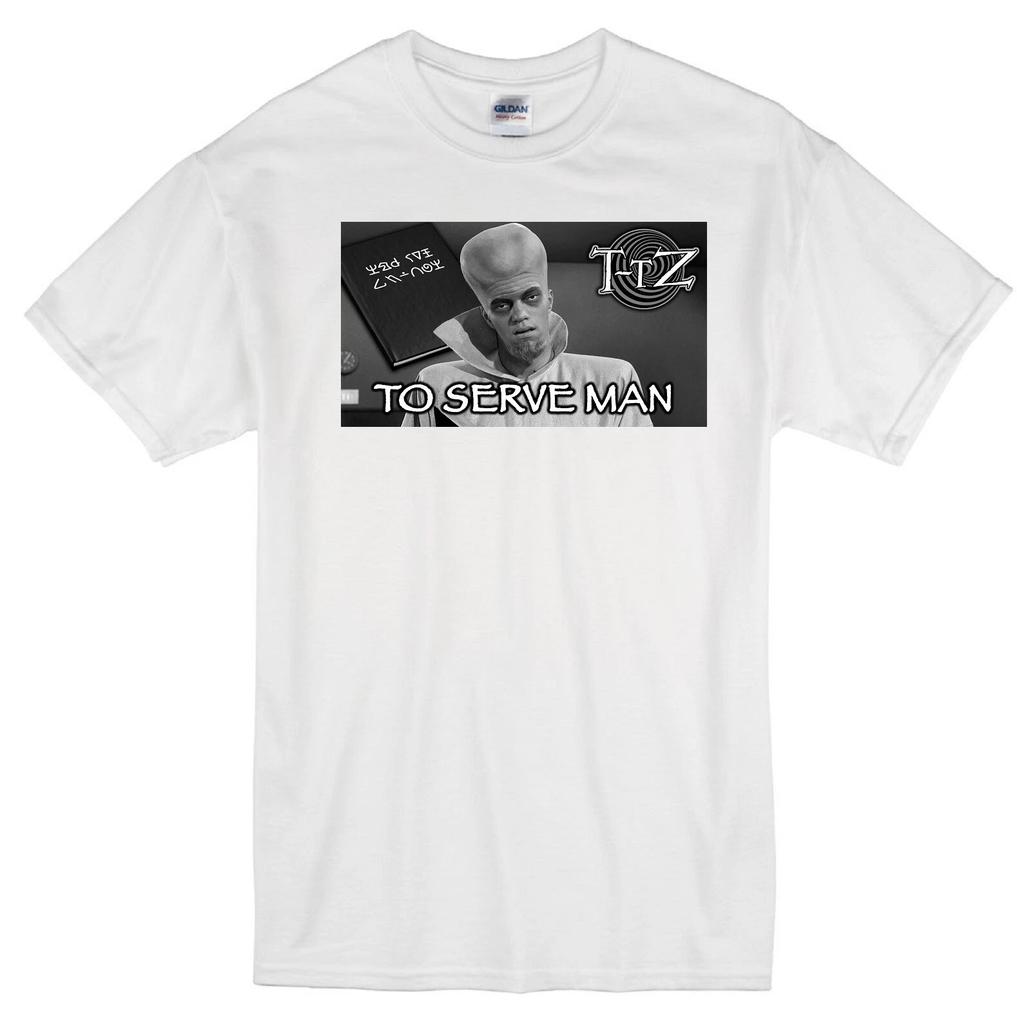 "TO SERVE MAN" TWILIGHT ZONE EPISODE ALIEN COOKBOOK ROD SERLING TV WHITE T-shirt Tops Tees Unisex