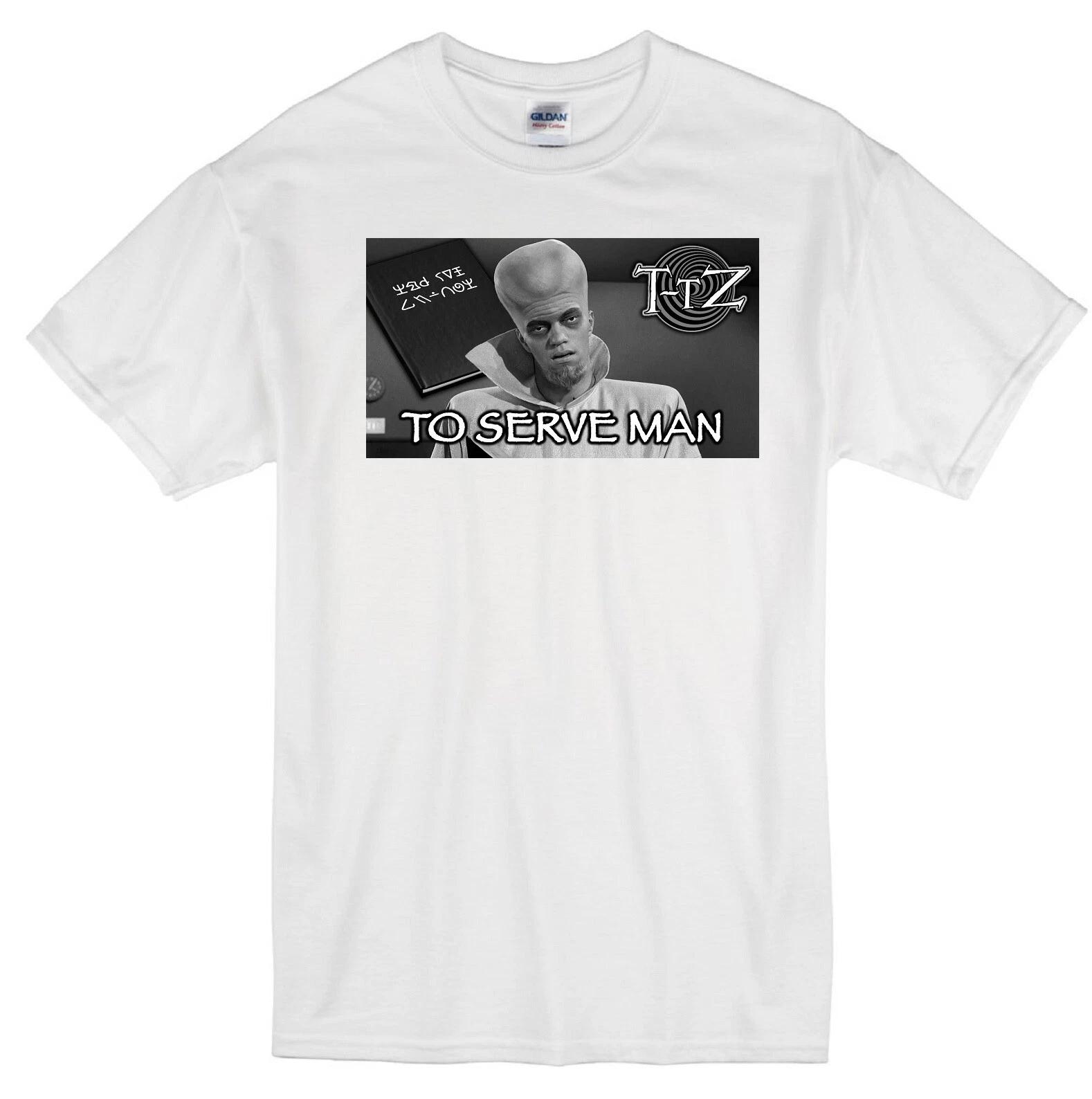 TO SERVE MAN TWILIGHT ZONE EPISODE ALIEN COOKBOOK ROD SERLING TV WHITE T-shirt S