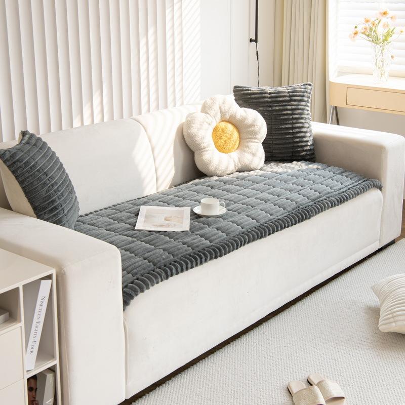 Solid Color Minimalist Sofa Cushion Autumn and Winter Anti Slip Pad Thick Quilted Protective Pad  Warm and Soft Sofa Mat Multiple Sizes Available