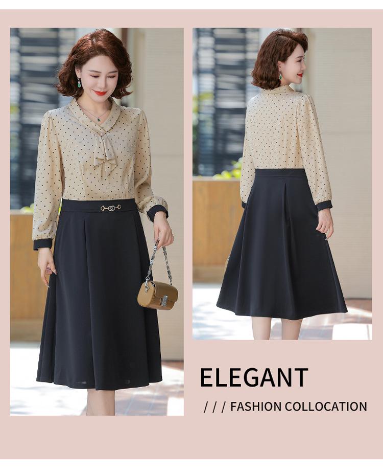 Trendy Autumn Long-Sleeve Fake Two-Piece Dress for Middle-Aged Women 2025