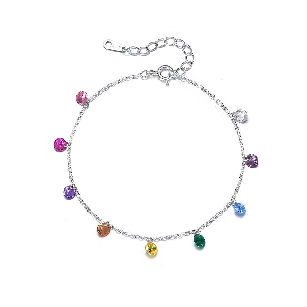 Beixi S925 Sterling Silver Dopamine Tassel Bracelet with Colorful & White Cubic Zirconia, Fresh Style Jewelry S925 Silver