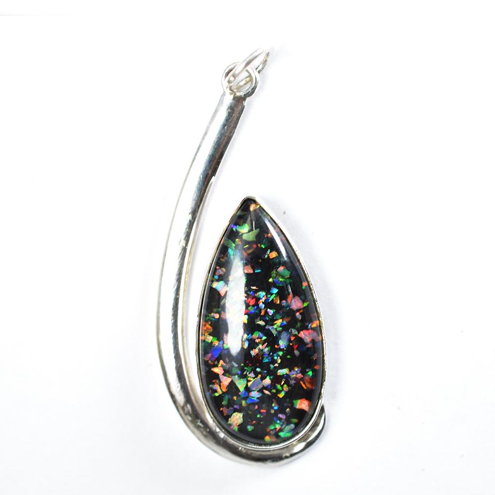 Natural Opal Pendant 32.2 ct Multicolor 925 Sterling Silver Pear Cut October Birthday Birthstone