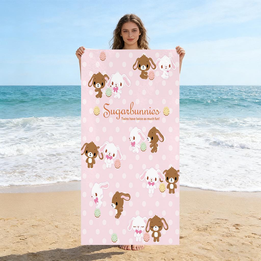 

Sanrio Sugarbunnies Polka Dot Beach Towel, Quick-Dry Microfiber Towel, Cute Cartoon Pink Bath Towel for Beach Pool & Travel W30*H60(CM)