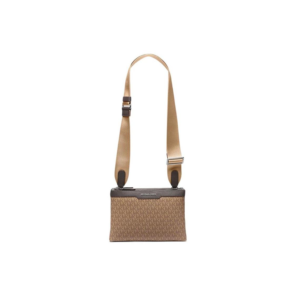 Michael Kors MK Hudson Monogram Print Silver Hardware Coated Canvas Crossbody Bag Men bags Light-Brown 33F5LHDM2B-HUSK Basic Set (Bag)