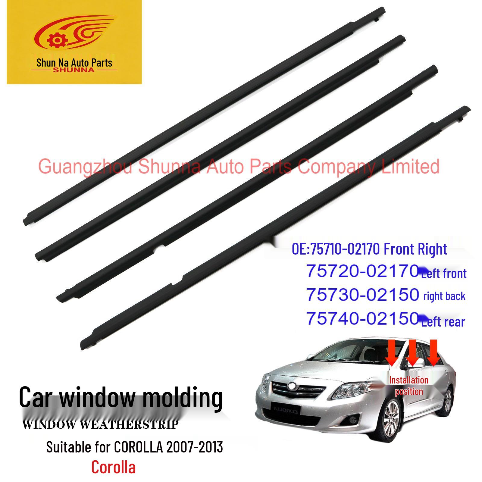 Toyota Corolla Door Glass Outer Weatherstrip, 75710-02170 & 75730-02150 75710-02170, 75720-02170, 75730-02150, 75740-02150