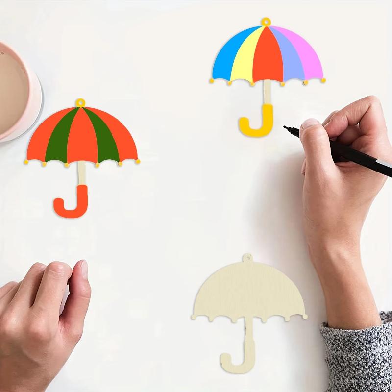 20pcs Umbrella Unfinished Crafts Wood Chip Decorations Suitable For Birthday Wedding Party Desktop Decoration Diy Painting Gifts