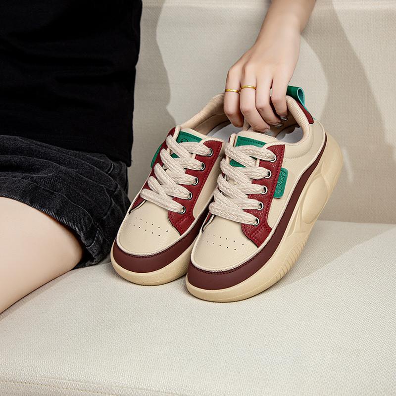 

Женская обувь с ощущением ходьбы по дерьму 2025 весна и осень новая на толстой подошве со скрытой платформой спортивная обувь-хлебцы с юбками и кэжуа 35 красный