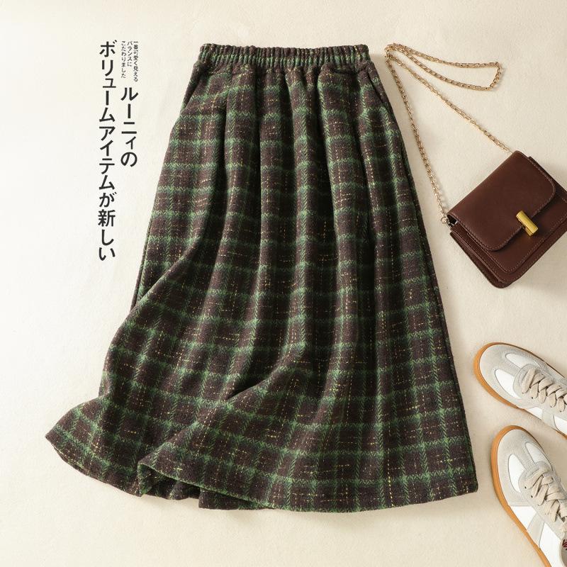 Winter Woolen Skirt, Women's Elastic Waistband Skirt
