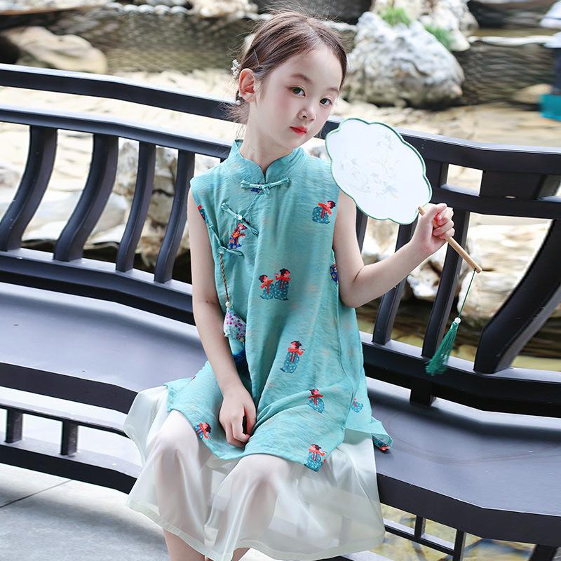 2026 New Summer Cheongsam: Girls' Chinese-Style Tang Suit Dress