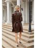 2023 European & American Mid-Length Belted Leather Trench Coat, Long Sleeve, British Style Outerwear for Women