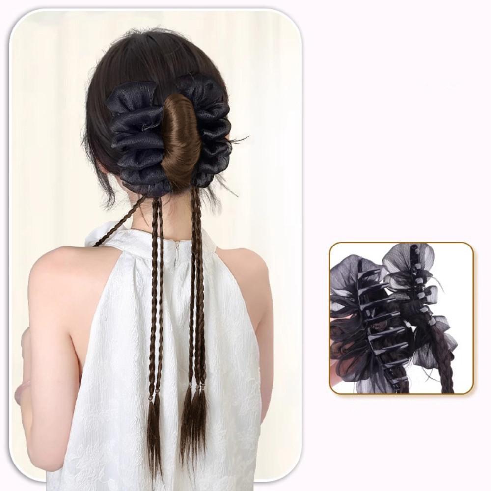 Synthetic Ponytails Chinese Style Lace Twist Braid Clip-on Wig Natural Low Ponytail Headdress