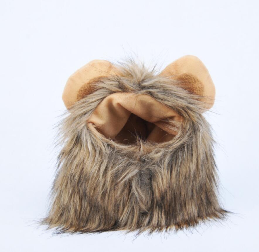 

Pet Cat Dog Wig Emulation Lion Hair Mane Ears Head Cap Autumn Winter Dress Up Costume Muffler Scarf L коричневий