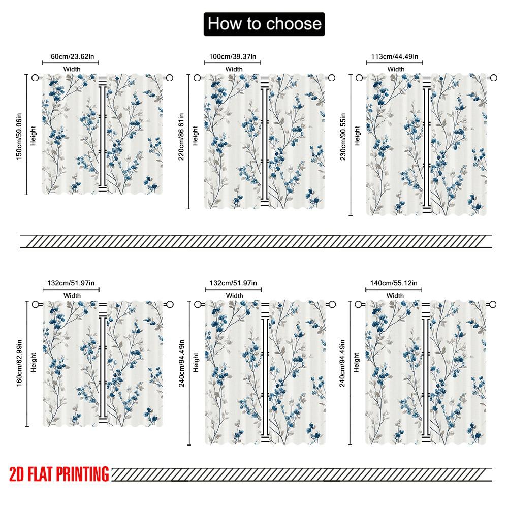 2D flat printing 2pcs Curtains Blue floral vine wallpaper 100% Polyester Fabric Without Electricity 0 for Indoor Celebrations