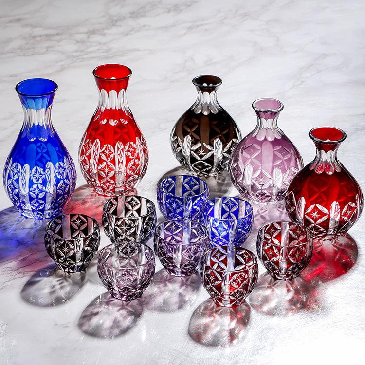 Japanese Edo Kiriko Sake Set Carved Glass Sake Cup And Decanter Luxury Sakeware