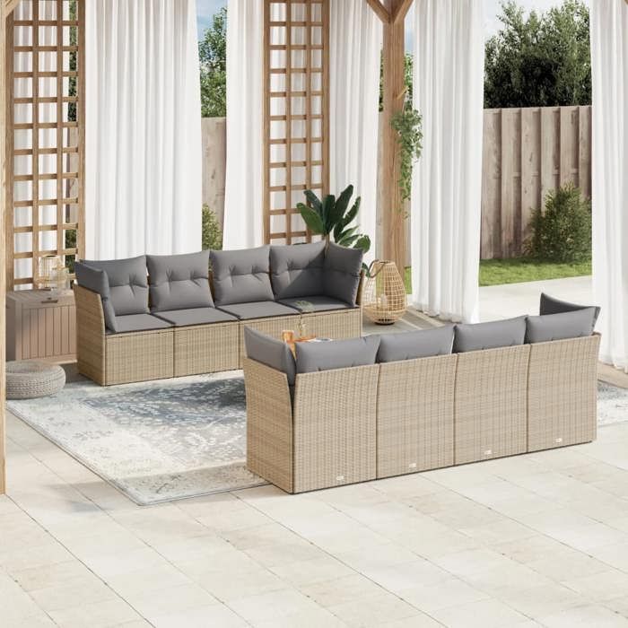 VidaXL Salon de jardin avec coussins 9 pcs beige résine tressée 3223525