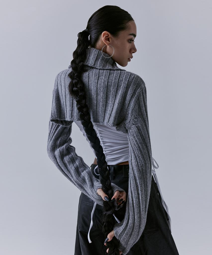 Teulimingbeodeu High-Neck Bolero Knit Zip-Up [ Gray ]