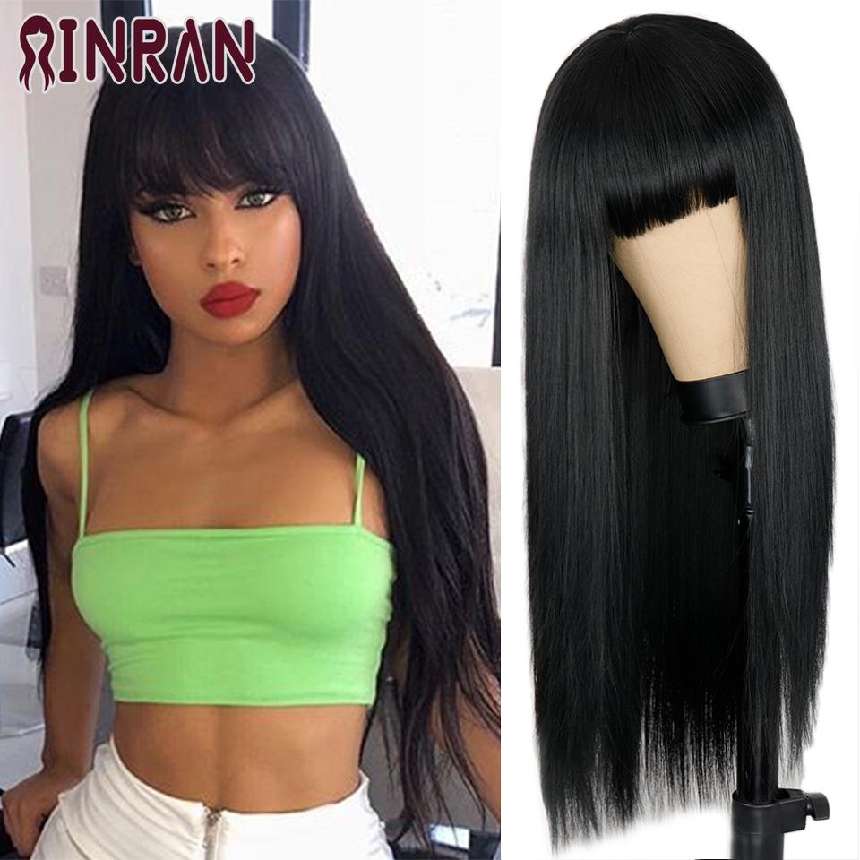 XINRAN Lange gerade weinrote Perücke mit Pony, synthetische Perücken für Frauen, hitzebeständiges Naturhaar für die tägliche Halloween-Cosplay-Party