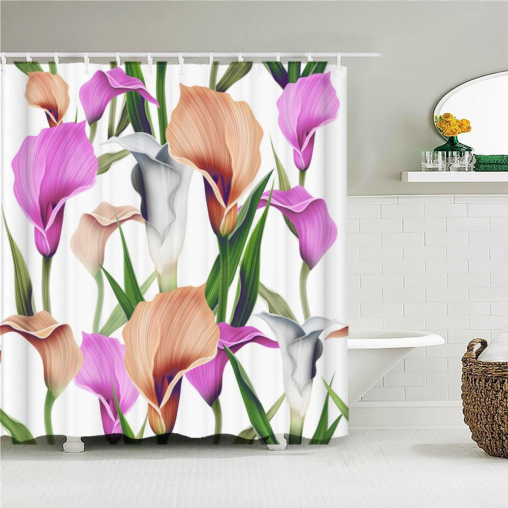 Kolorowy Tulipan Kwiaty Róży Drzewa Zasłona prysznicowa Zasłony Łazienkowe Natura Kwiat Wodoodporna Tkanina Polieste Wanna Wystrój Domu