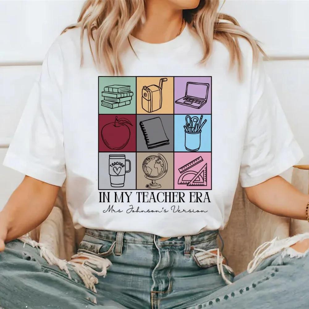 Custom Teacher Version in My Teacher Era Cute Style Printed TShirt Short Sleeve Fashion Style Clothing Womens Pattern TShirt S