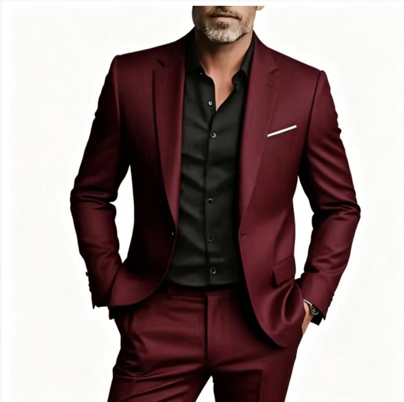 Herren Zweiteiliger Hochzeitsanzug Slim Fit - Europäischer & Amerikanischer Stil - Koreanischer Stil L claret