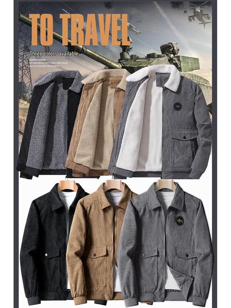 Men's 2025 Corduroy Lamb Wool Coat - Velvet Lined Cotton Winter Jacket