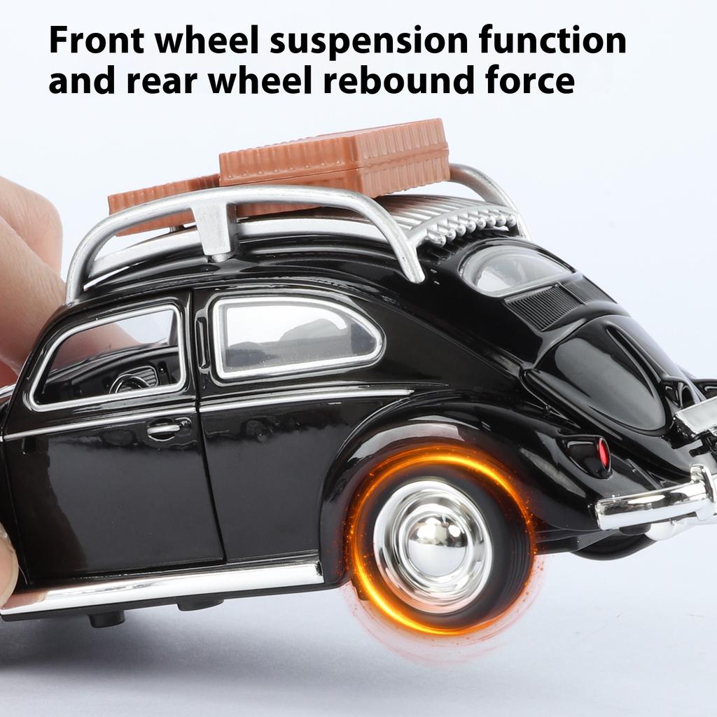 1/32 Volkswagen Beetle Alloy Die-cast Car Model Sound and Light Bring Back Pull Function Vehicle with Base Ornament Children's Gift