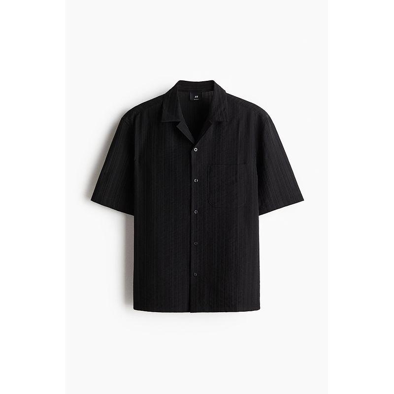 

HM Men s Cuban Collar Shirt 2025 Summer New Arrival Work Clothing Standard Edition Texture Shirt 1292498