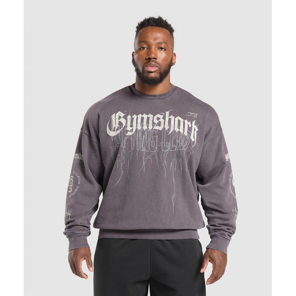 

Gymshark Distressed Graphic Crew Brushed Purple Acid Wash A7a1l Pb3z S