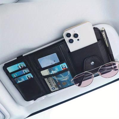 Car Sun Visor Organizer, Eyeglass Holder Multifunctional Sun Visor Storage Bag Suitable for Fashion Glasses, Cards, Car Bill Clip ID Holder